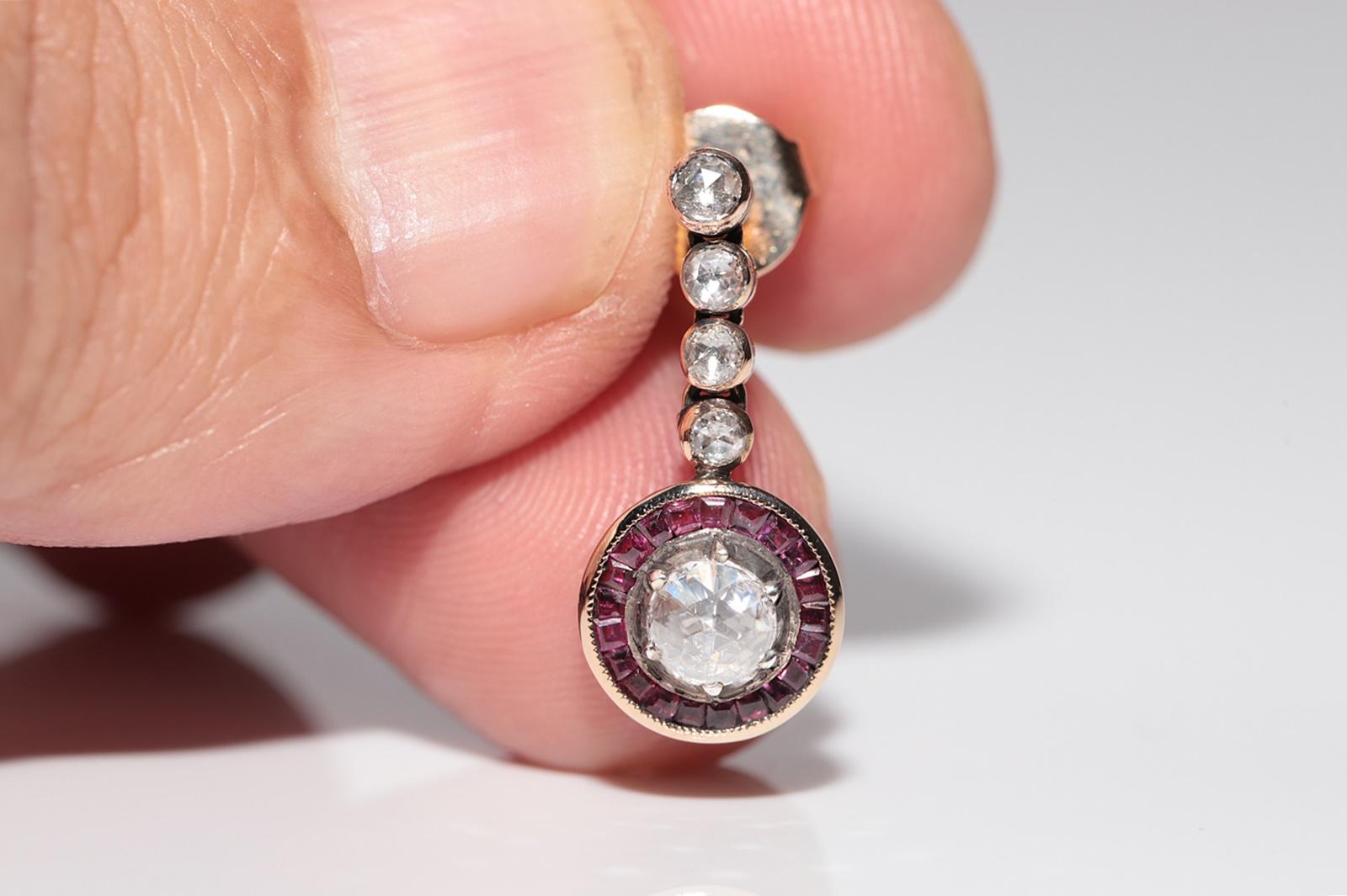 Vintage Circa 1950er Jahre 14k Gold natürlicher Rosenschliff Diamant und Rubin Tropfenohrring im Zustand „Gut“ im Angebot in Fatih/İstanbul, 34