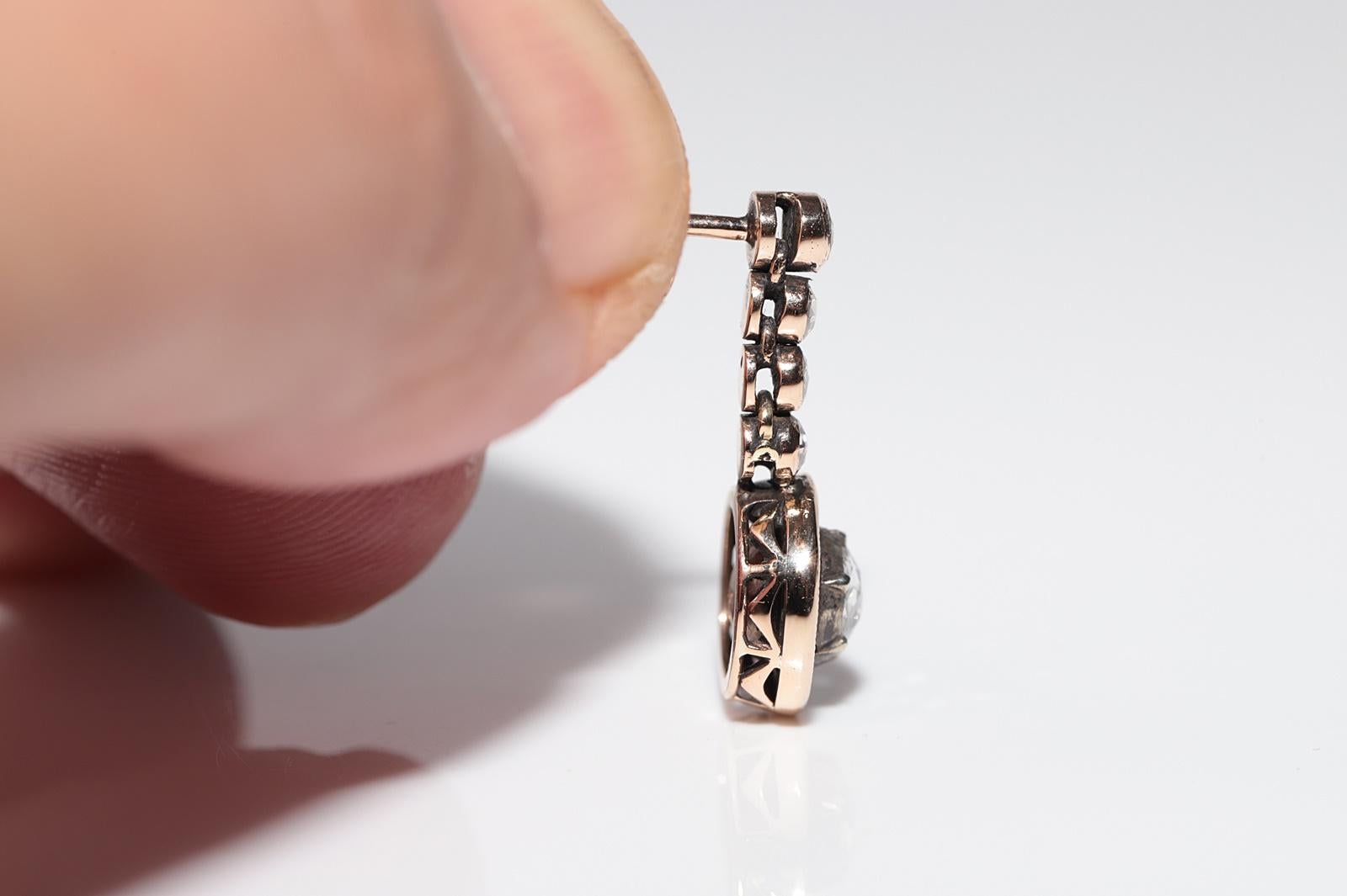 Vintage Circa 1950er Jahre 14k Gold natürlicher Rosenschliff Diamant und Rubin Tropfenohrring im Angebot 1