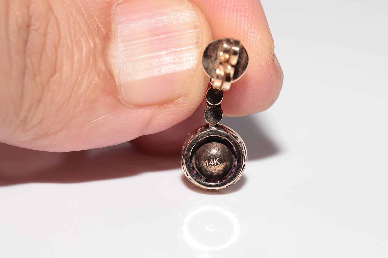 Vintage Circa 1950er Jahre 14k Gold natürlicher Rosenschliff Diamant und Rubin Tropfenohrring im Angebot 3