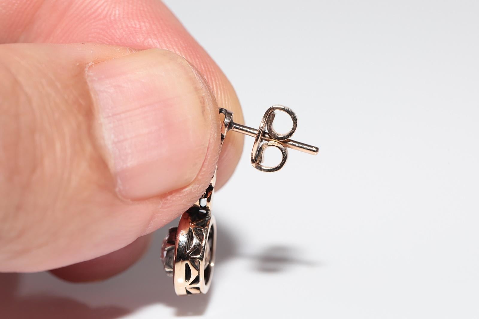 Vintage Circa 1950er Jahre 14k Gold natürlicher Rosenschliff Diamant und Rubin Tropfenohrring im Angebot 4