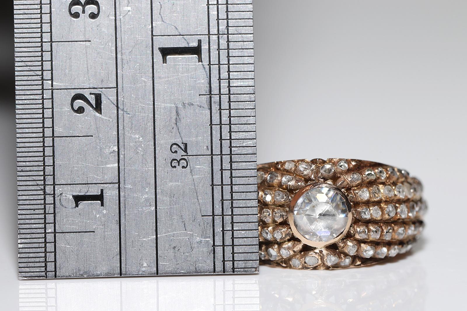 Vintage Circa 1950er Jahre 14k Gold Natürlicher Rosenschliff Diamant Dekorierter starker Ring im Angebot 6