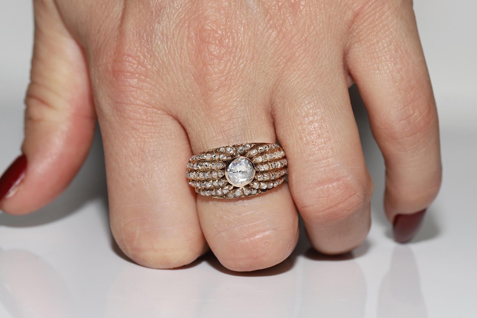 Vintage Circa 1950er Jahre 14k Gold Natürlicher Rosenschliff Diamant Dekorierter starker Ring im Angebot 9