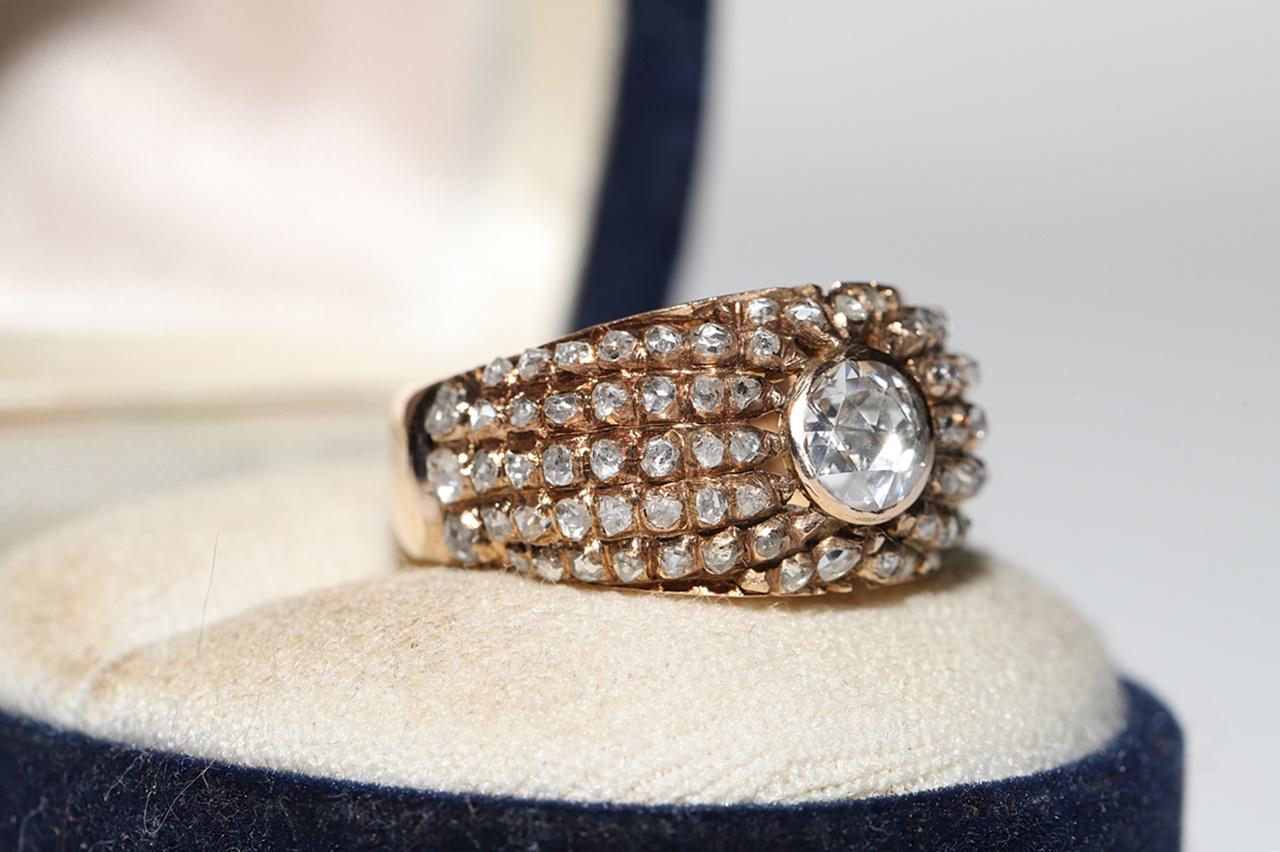Retro Vintage Circa 1950s 14k Gold Natural Rose Cut Diamond Decorated Strong Ring For Sale