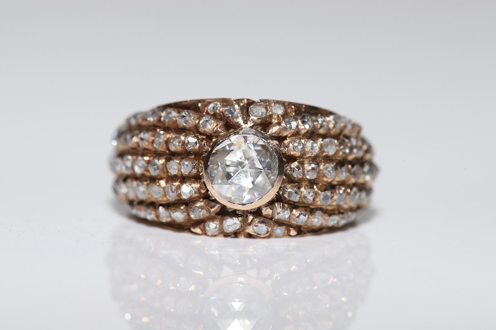 Vintage Circa 1950s 14k Gold Natural Rose Cut Diamond Decorated Strong Ring In Good Condition For Sale In Fatih/İstanbul, 34