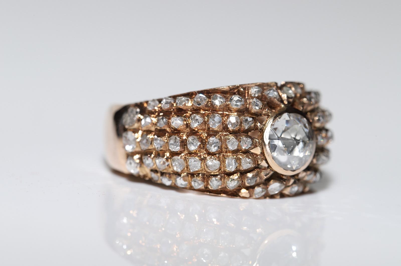 Vintage Circa 1950er Jahre 14k Gold Natürlicher Rosenschliff Diamant Dekorierter starker Ring Damen im Angebot