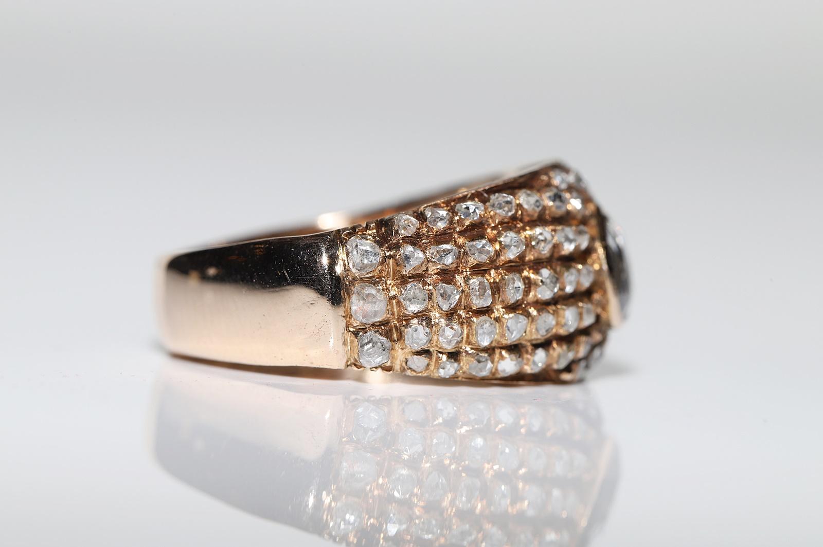 Vintage Circa 1950er Jahre 14k Gold Natürlicher Rosenschliff Diamant Dekorierter starker Ring im Angebot 1
