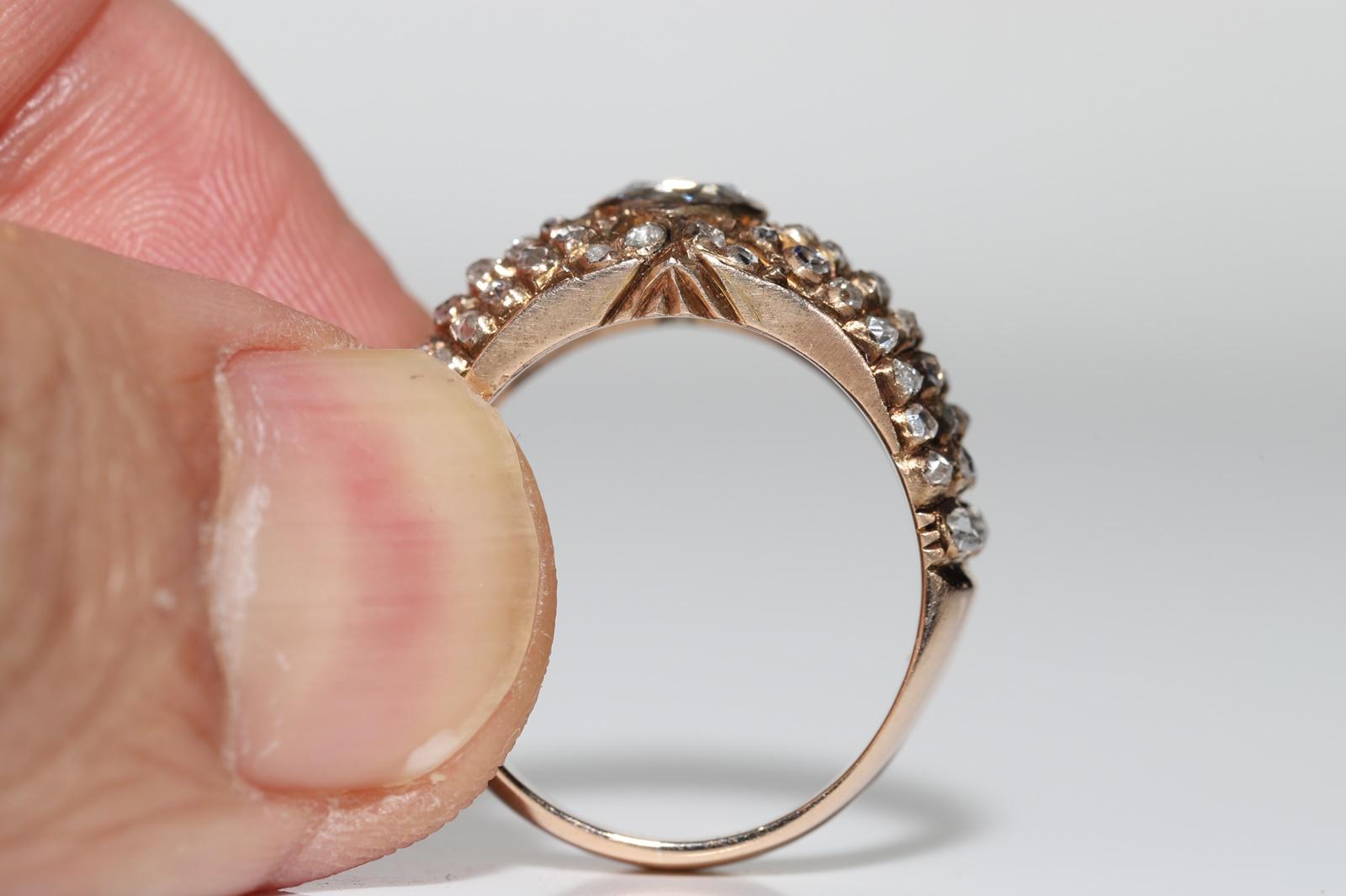 Vintage Circa 1950er Jahre 14k Gold Natürlicher Rosenschliff Diamant Dekorierter starker Ring im Angebot 2