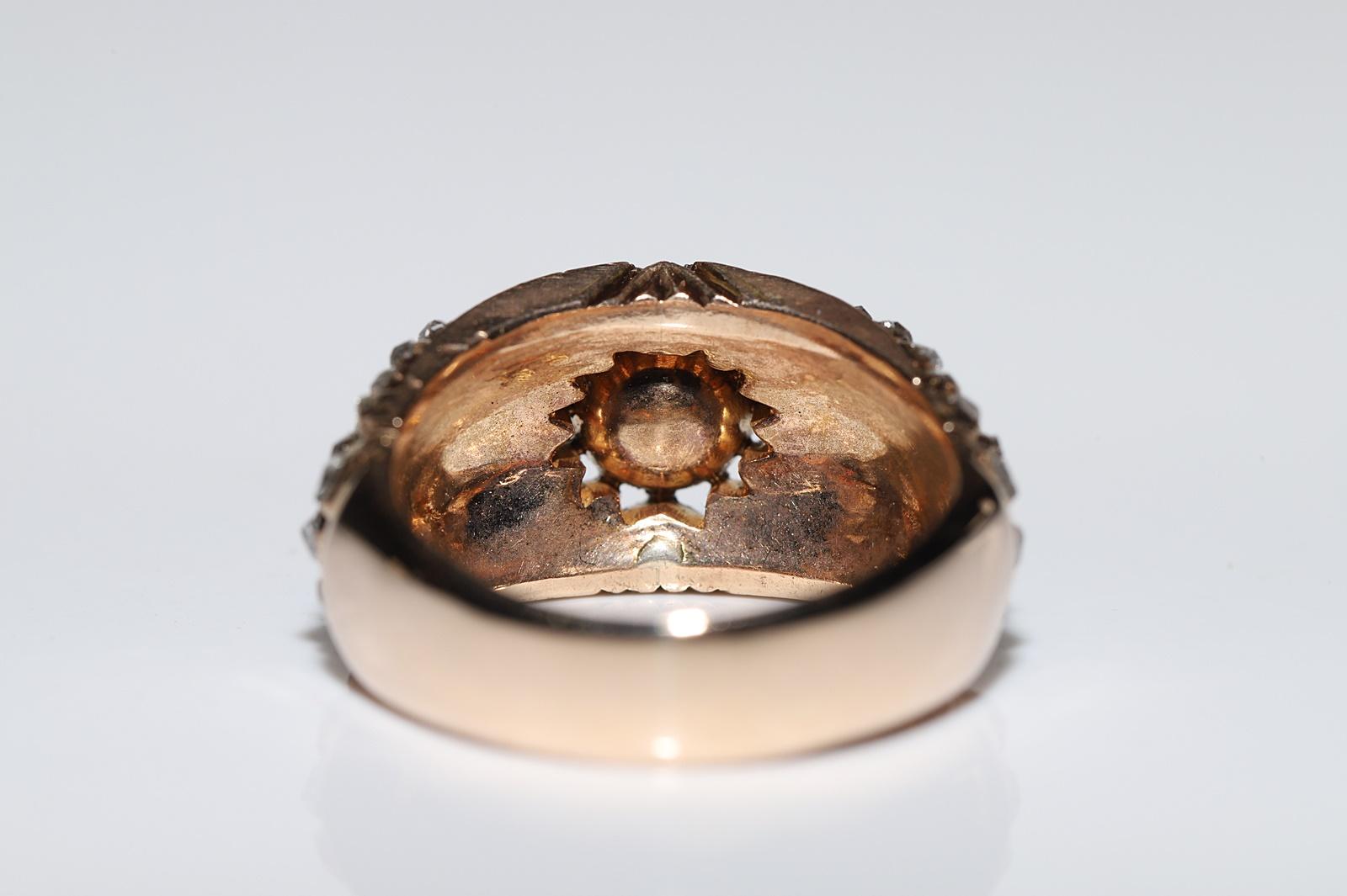 Vintage Circa 1950s 14k Gold Natural Rose Cut Diamond Decorated Strong Ring For Sale 3