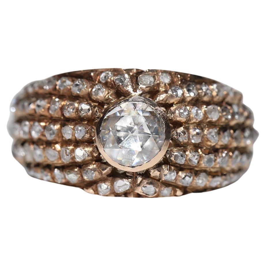 Vintage Circa 1950er Jahre 14k Gold Natürlicher Rosenschliff Diamant Dekorierter starker Ring im Angebot