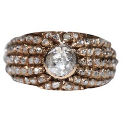 Retro Circa 1950s 14k Gold Natural Rose Cut Diamond Decorated Strong Ring