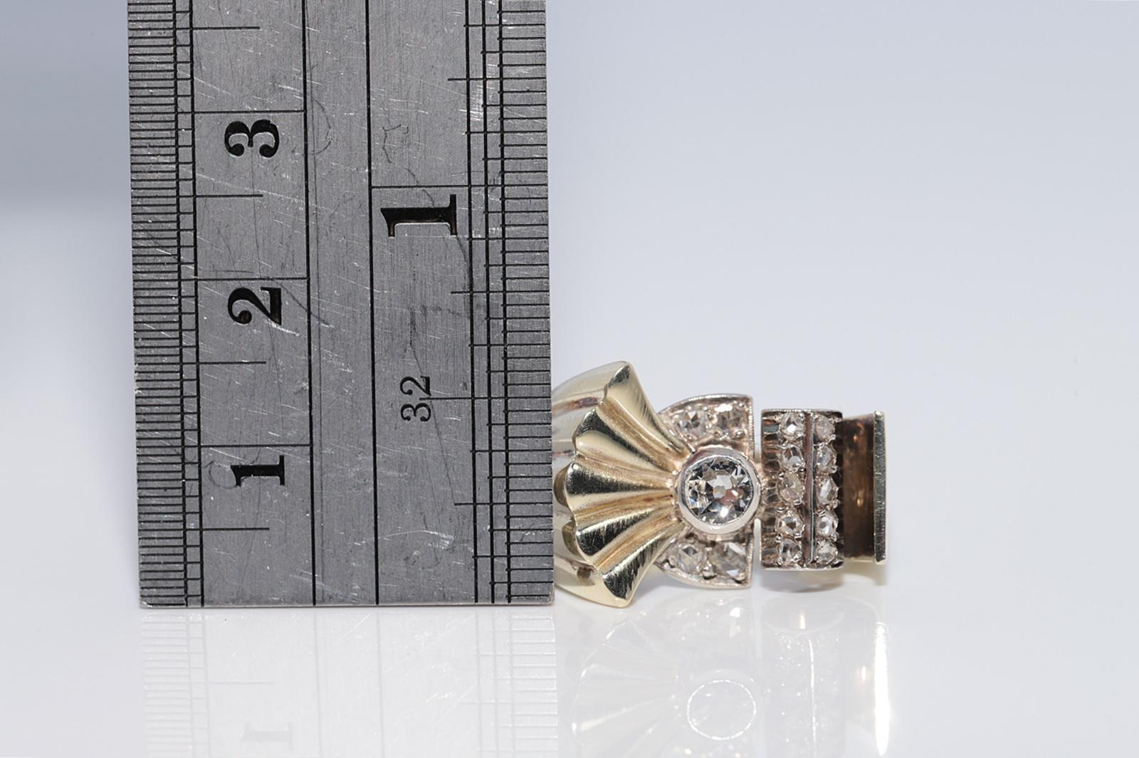 Anello decorato con diamanti naturali, d'epoca, circa 1950, in oro 14k e argento, con diamante naturale in vendita 4