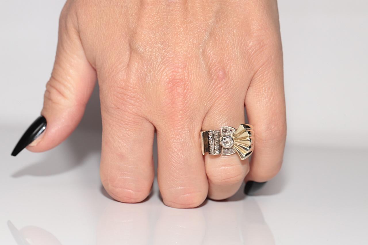 Anello decorato con diamanti naturali, d'epoca, circa 1950, in oro 14k e argento, con diamante naturale in vendita 9