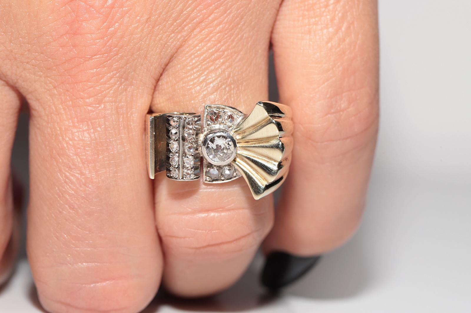 Anello decorato con diamanti naturali, d'epoca, circa 1950, in oro 14k e argento, con diamante naturale in vendita 10