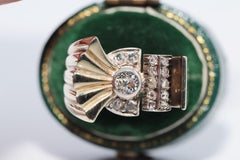 Vintage Circa 1950s 14k Gold Top Silver Natural Diamond Decorated Ring