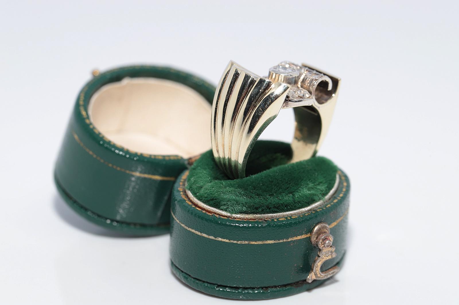 Artigiano Anello decorato con diamanti naturali, d'epoca, circa 1950, in oro 14k e argento, con diamante naturale in vendita