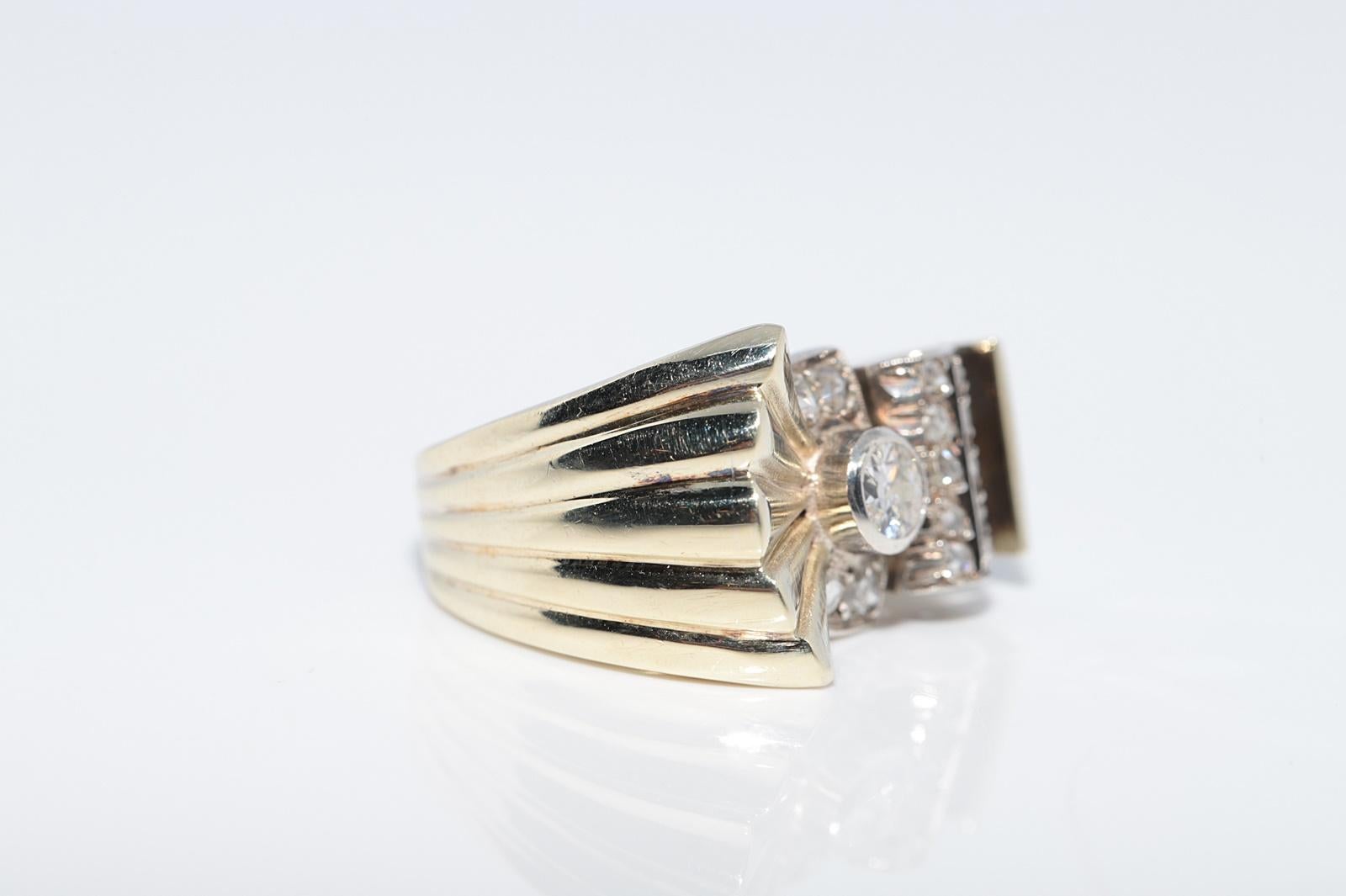 Anello decorato con diamanti naturali, d'epoca, circa 1950, in oro 14k e argento, con diamante naturale In condizioni buone in vendita a Fatih/İstanbul, 34