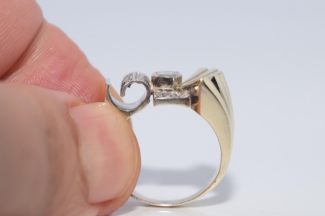Donna Anello decorato con diamanti naturali, d'epoca, circa 1950, in oro 14k e argento, con diamante naturale in vendita