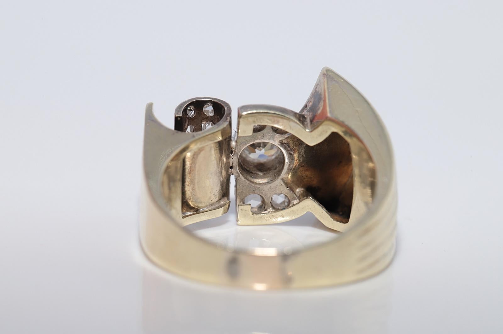 Anello decorato con diamanti naturali, d'epoca, circa 1950, in oro 14k e argento, con diamante naturale in vendita 1