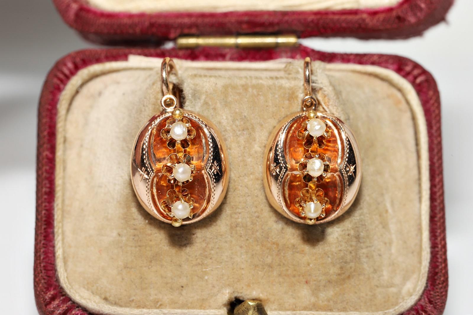 Retro Vintage Circa 1950s 14k Rose Gold Pearl Decorated Earring For Sale