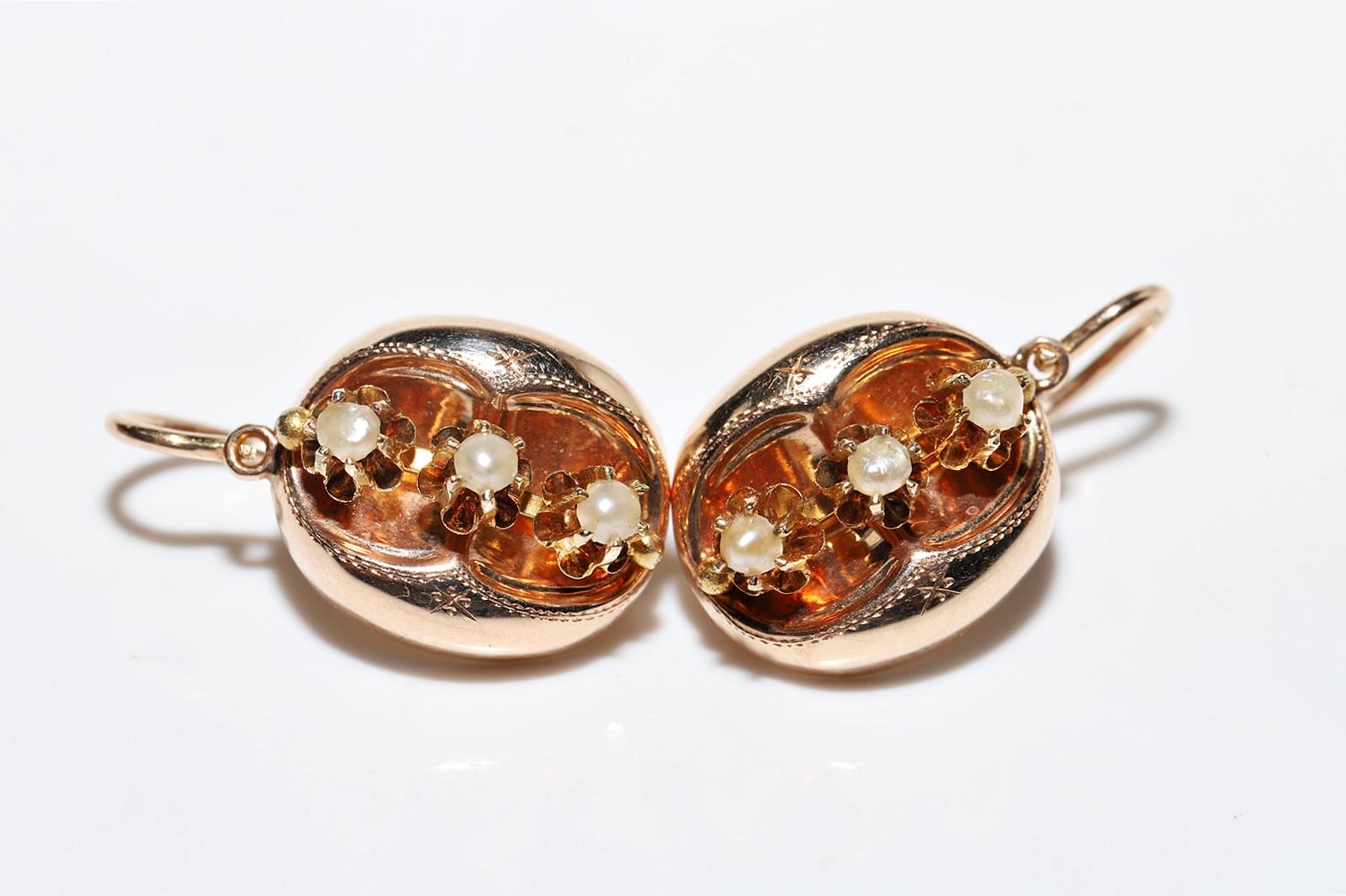 Vintage Circa 1950s 14k Rose Gold Pearl Decorated Earring In Good Condition For Sale In Fatih/İstanbul, 34