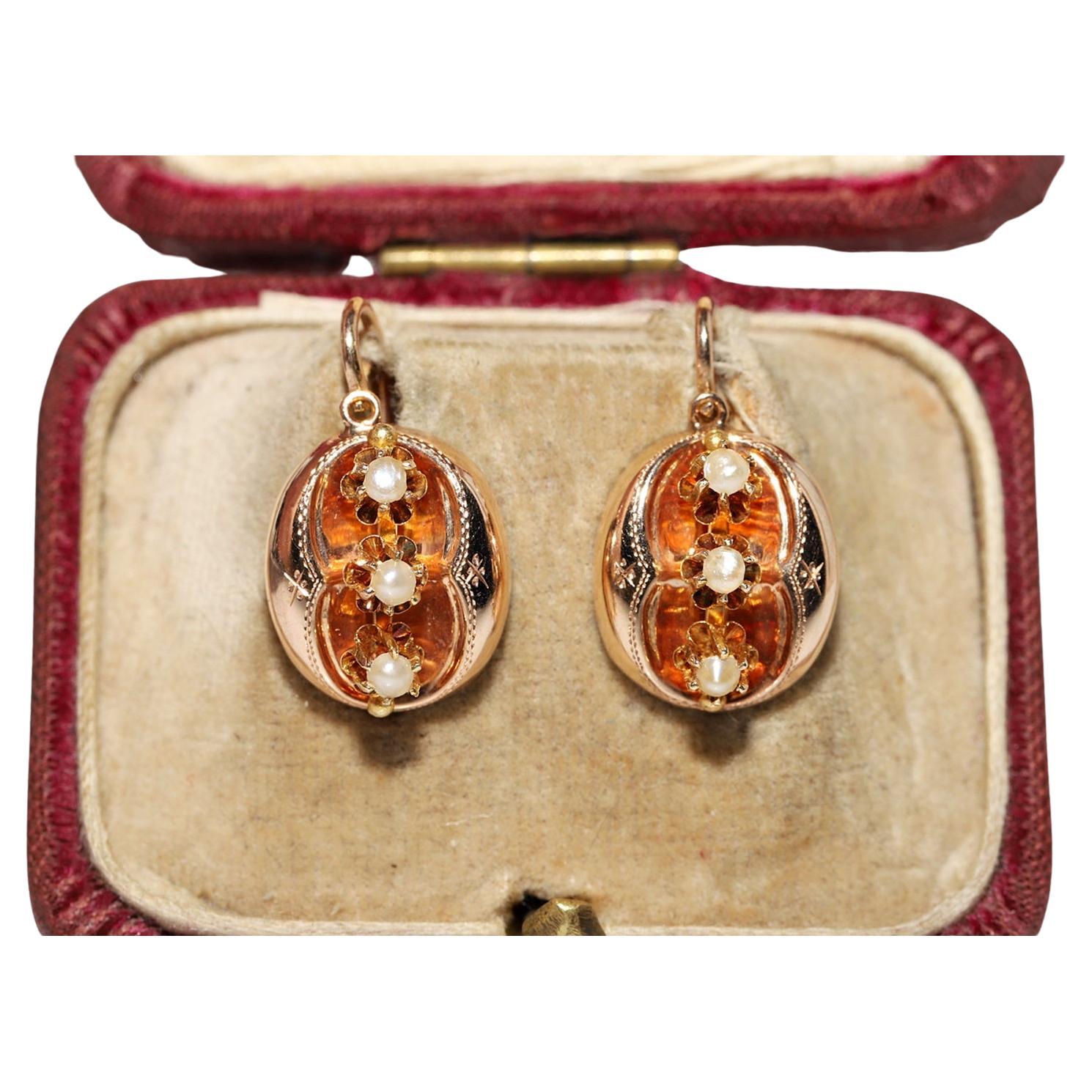 Vintage Circa 1950s 14k Rose Gold Pearl Decorated Earring For Sale