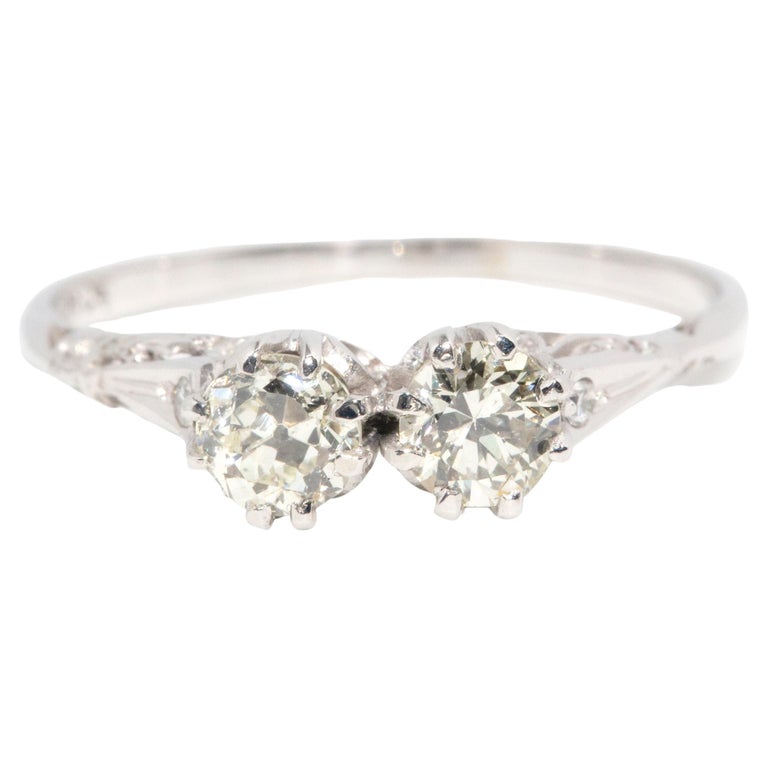Bague Or Blanc 18 Carats Et Platine Avec Diamants Taille Ancienne - Taille 54, Occasion