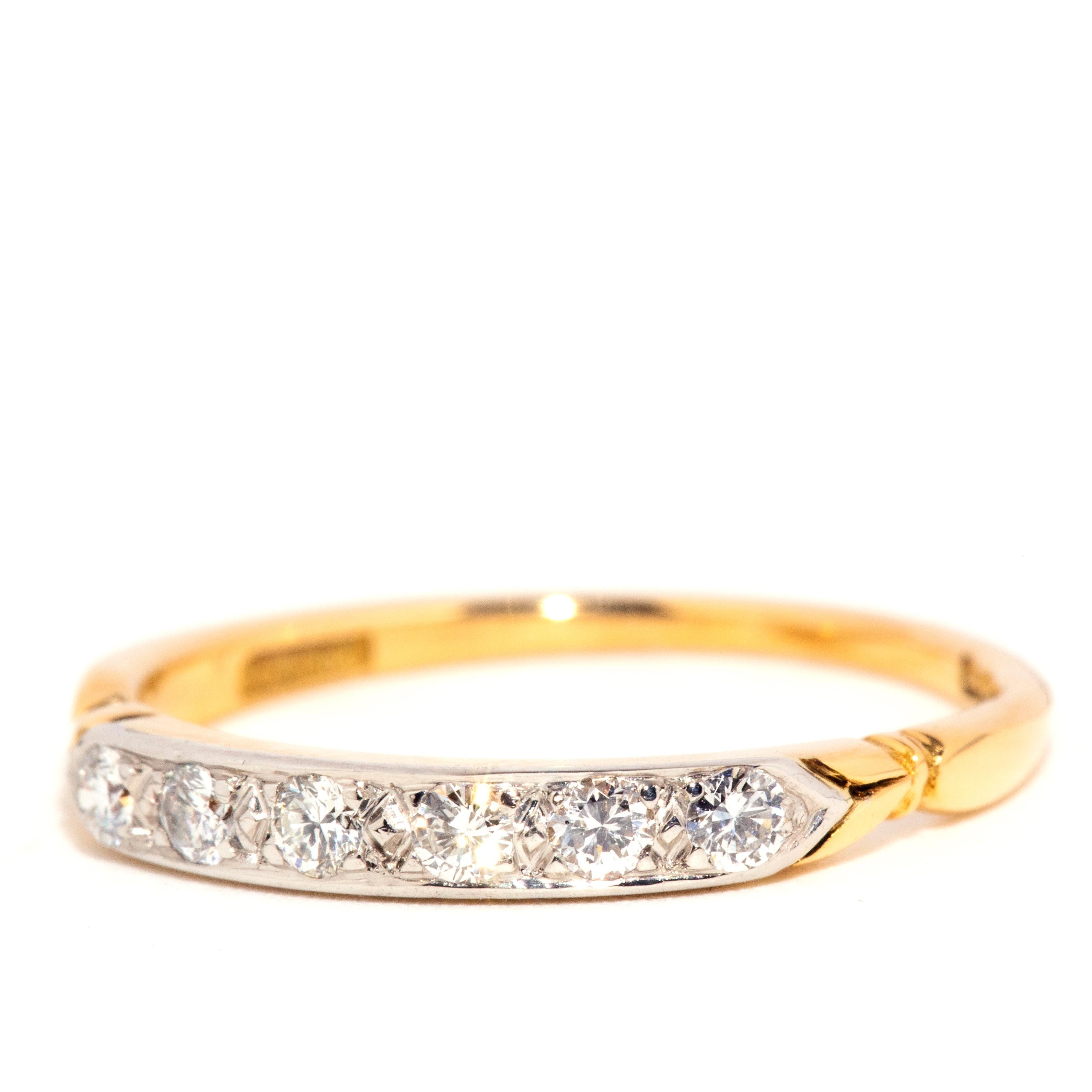 Vintage Circa 1950s 18 Carat Yellow Gold and Platinum Brilliant Diamond Ring In Good Condition In Hamilton, AU
