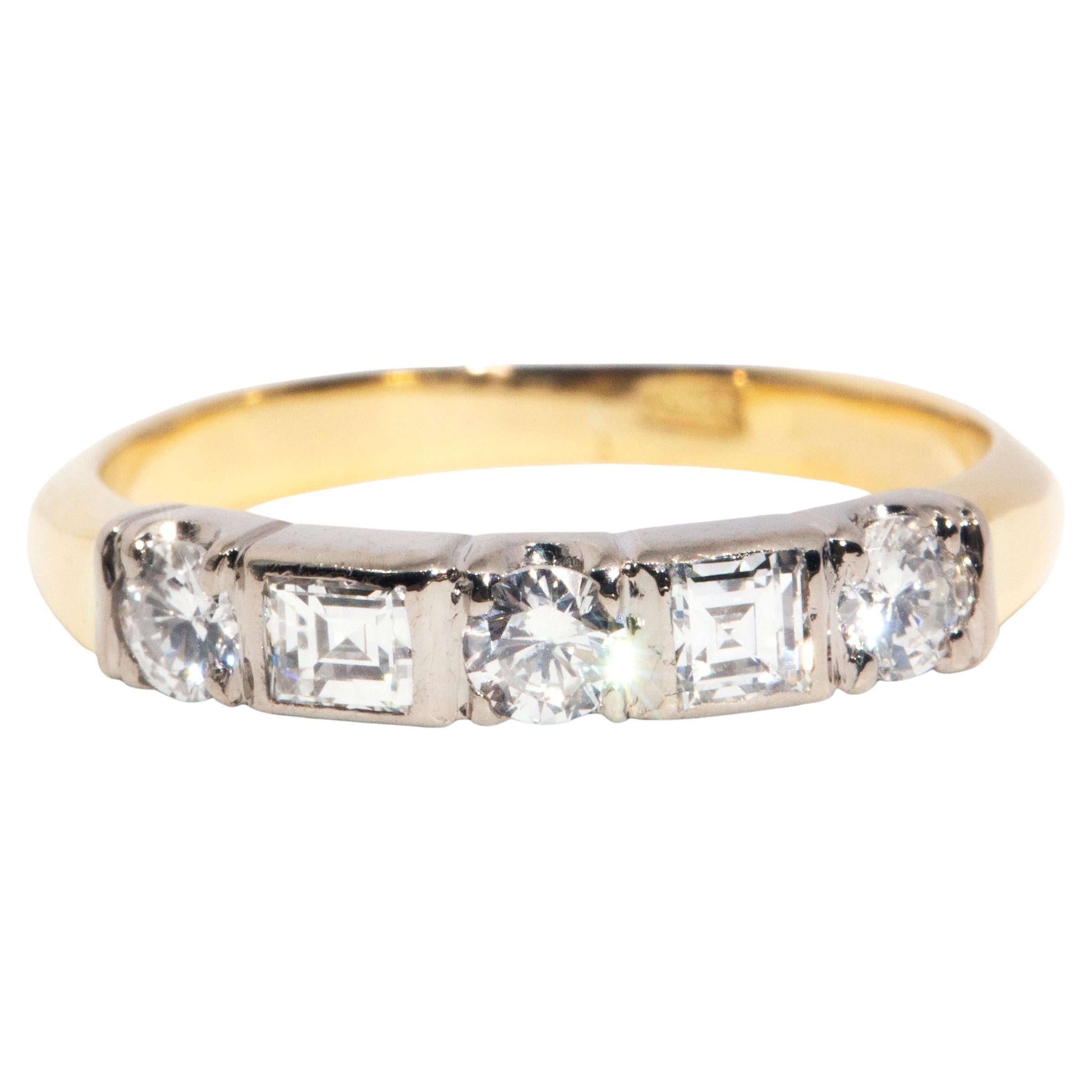 Vintage Retro 18K Yellow Gold Carre Cut Diamond Eternity Band For Sale ...