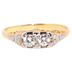 Vintage Circa 1950s 18 Carat Yellow & White Gold Twin Diamond London Bridge Ring