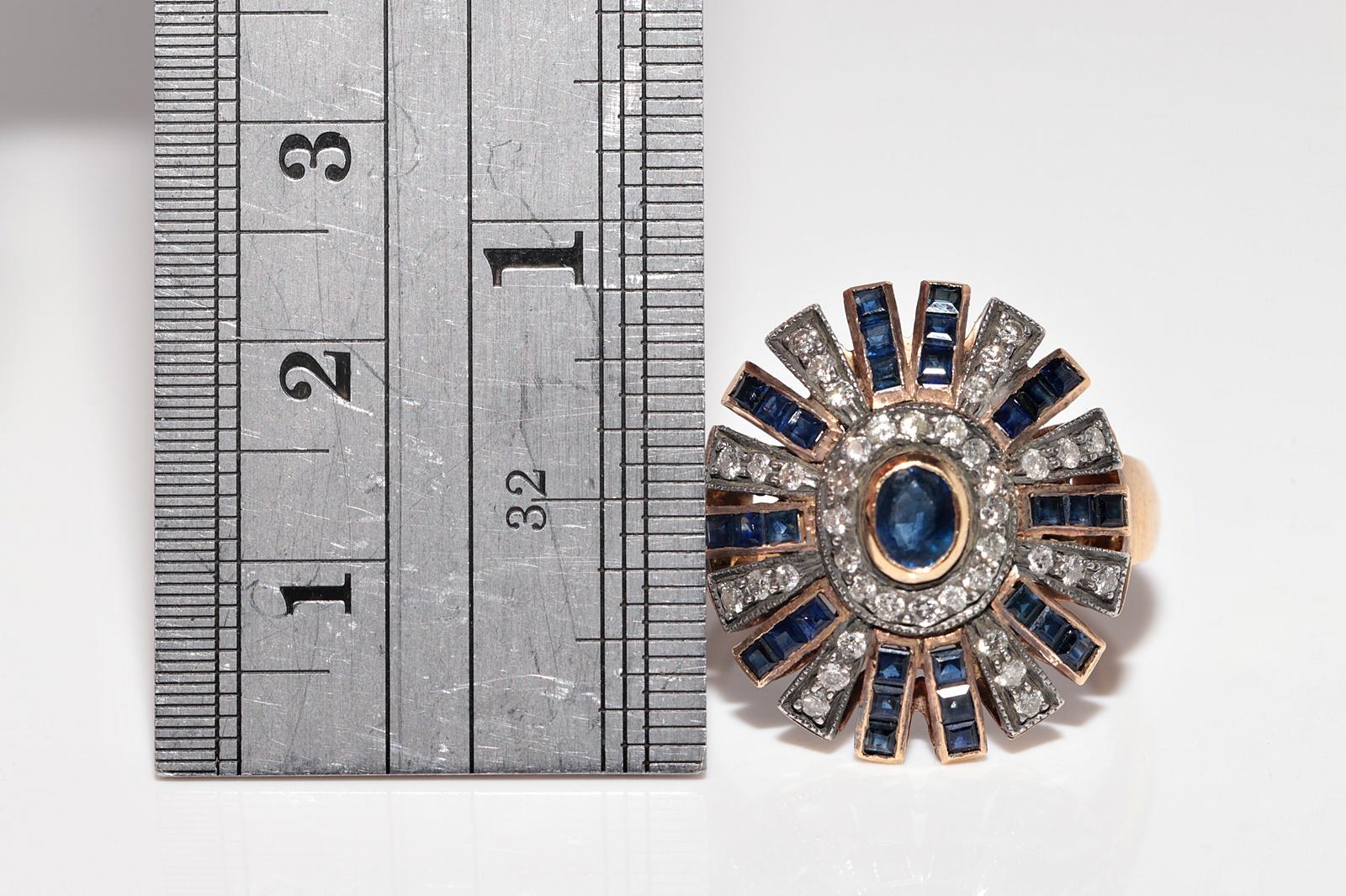 Vintage CIRCA 1950s 18k Gold Natürlicher Diamant und Saphir Starker Ring im Angebot 4