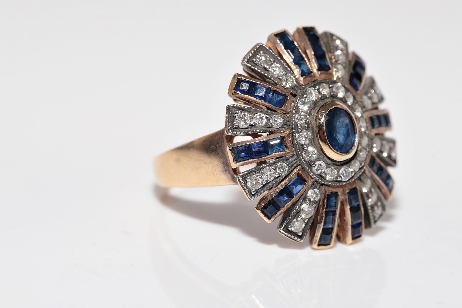 Vintage CIRCA 1950s 18k Gold Natürlicher Diamant und Saphir Starker Ring im Angebot 5