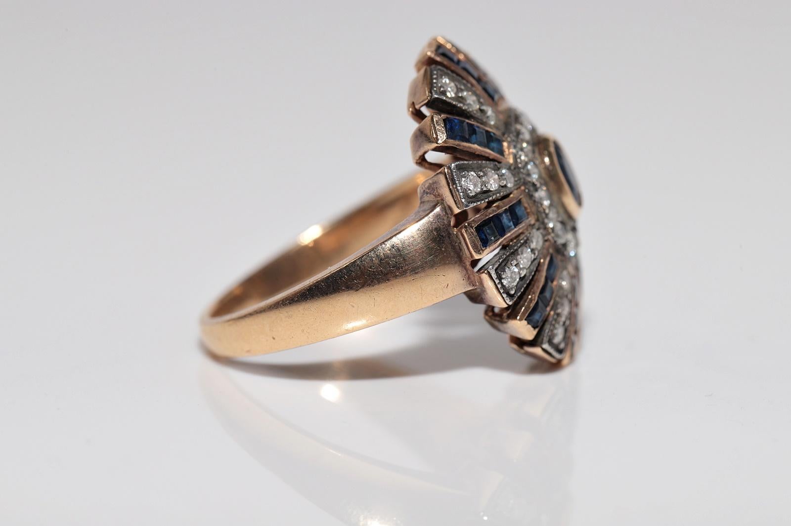 Vintage CIRCA 1950s 18k Gold Natürlicher Diamant und Saphir Starker Ring im Angebot 6