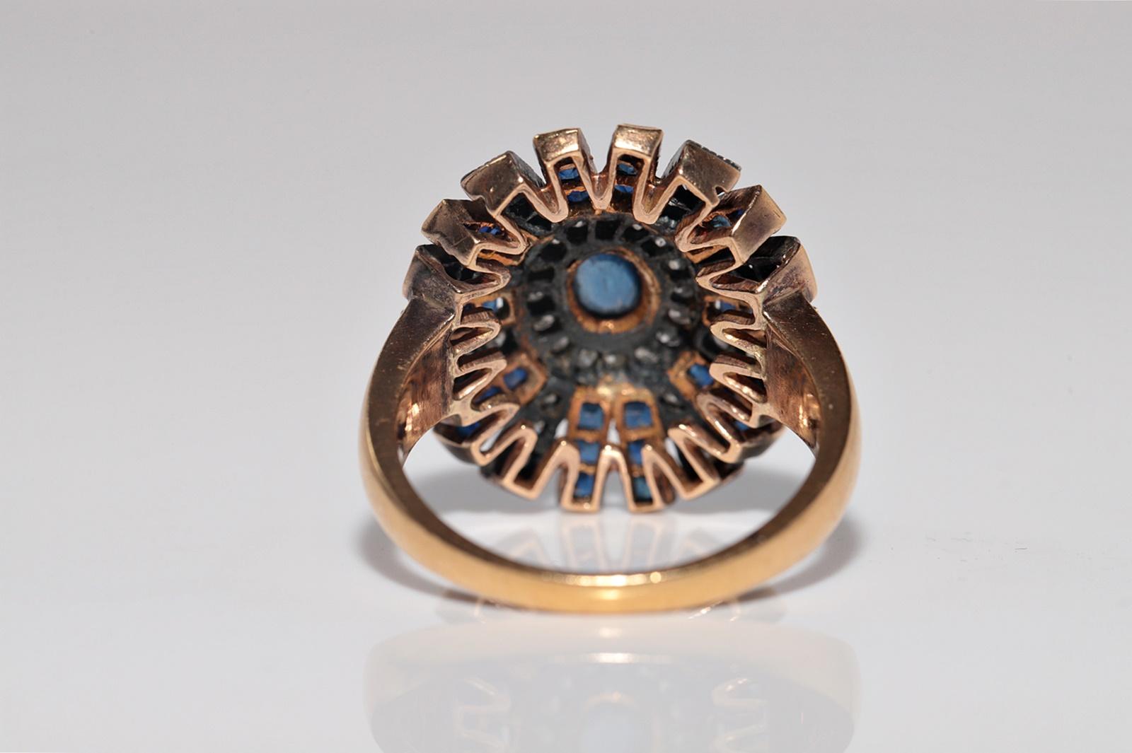 Vintage CIRCA 1950s 18k Gold Natürlicher Diamant und Saphir Starker Ring im Angebot 7