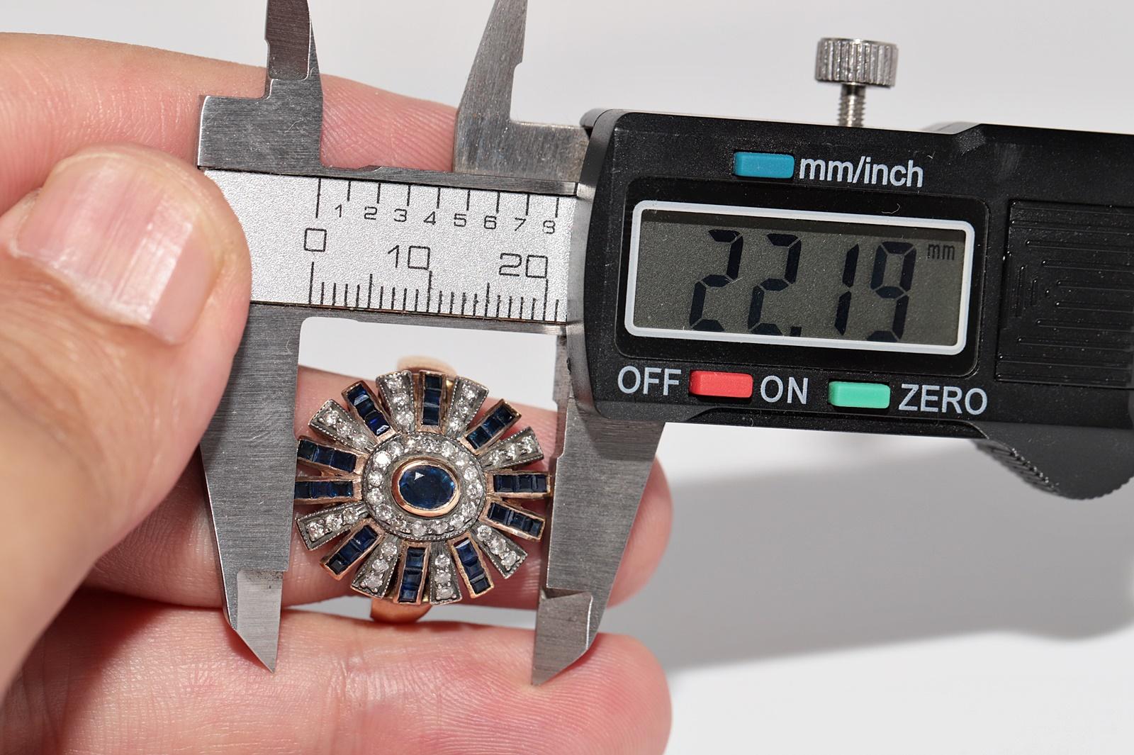 Vintage CIRCA 1950s 18k Gold Natürlicher Diamant und Saphir Starker Ring im Angebot 9