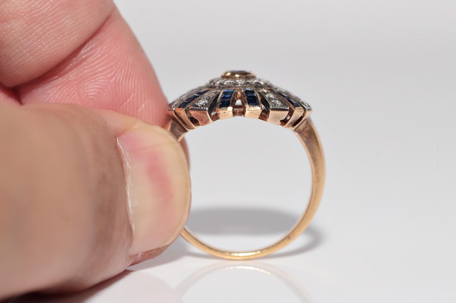 Vintage CIRCA 1950s 18k Gold Natürlicher Diamant und Saphir Starker Ring im Angebot 11