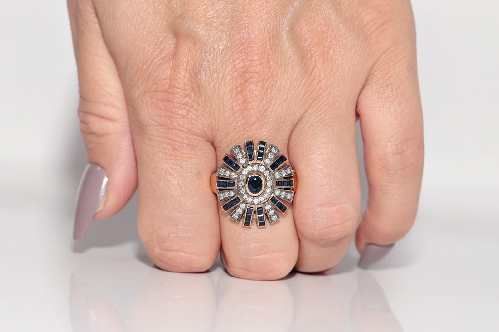Vintage CIRCA 1950s 18k Gold Natürlicher Diamant und Saphir Starker Ring (Viktorianisch) im Angebot