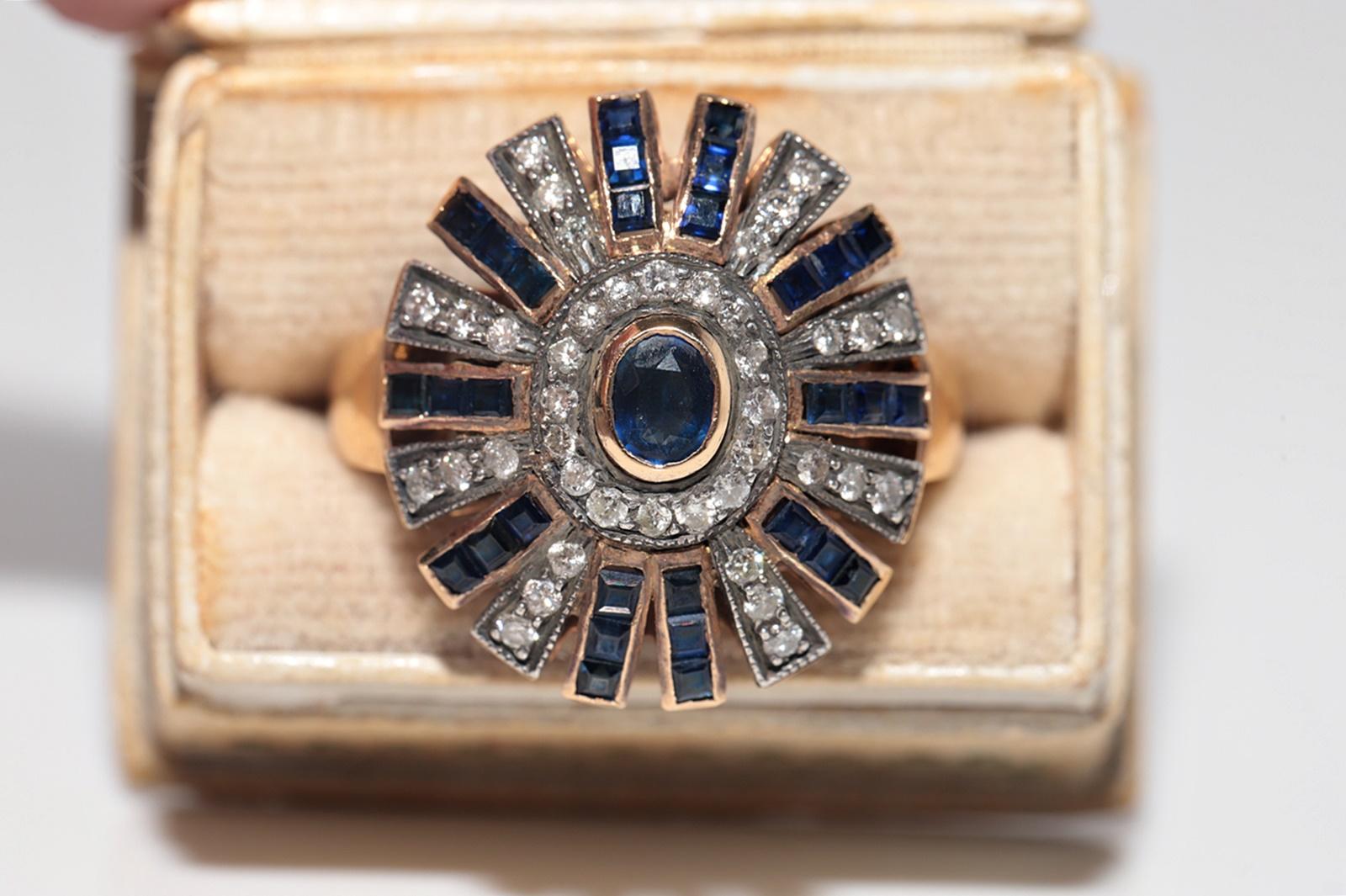 Vintage CIRCA 1950s 18k Gold Natürlicher Diamant und Saphir Starker Ring im Angebot 1