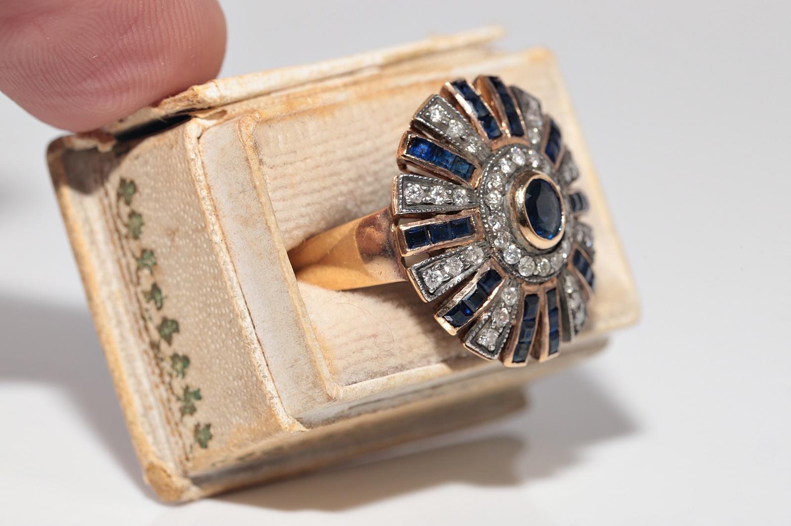 Vintage CIRCA 1950s 18k Gold Natürlicher Diamant und Saphir Starker Ring im Angebot 2