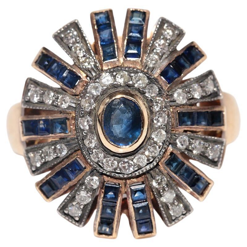 Vintage Circa 1950s 18k Gold Natural Diamond And Sapphire Strong Ring