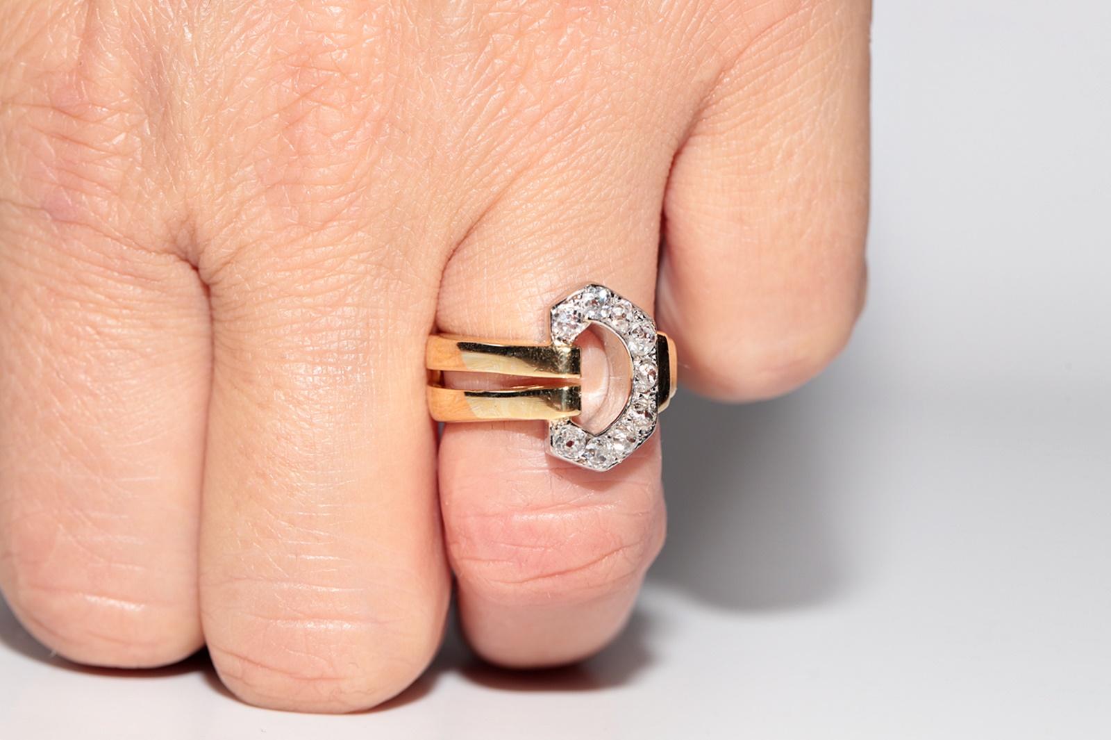 Vintage Circa  1950s 18k Gold Natural Old Cut Diamond  Belt Buckle Style Ring For Sale 5