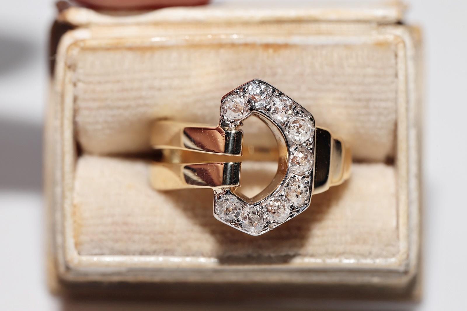 Vintage Circa  1950s 18k Gold Natural Old Cut Diamond  Belt Buckle Style Ring For Sale 7