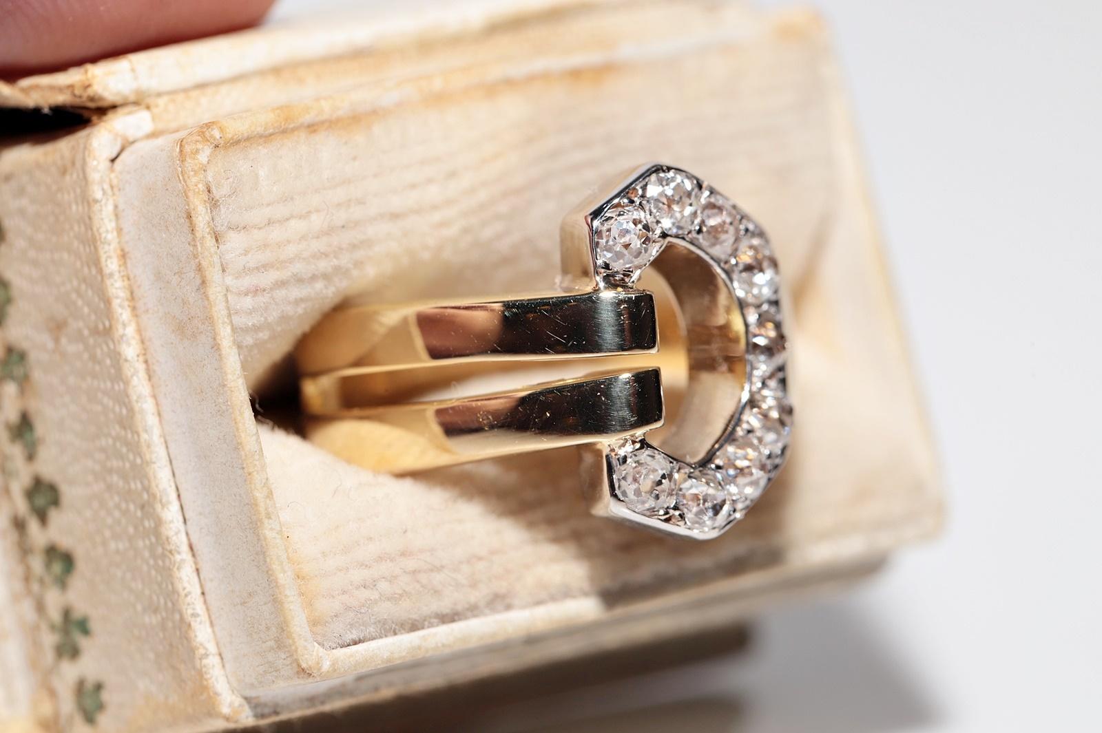 Vintage Circa  1950s 18k Gold Natural Old Cut Diamond  Belt Buckle Style Ring For Sale 8