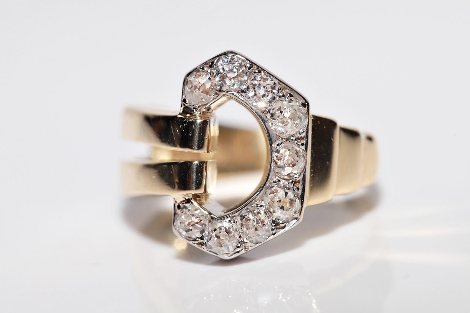 Vintage Circa  1950s 18k Gold Natural Old Cut Diamond  Belt Buckle Style Ring For Sale 9
