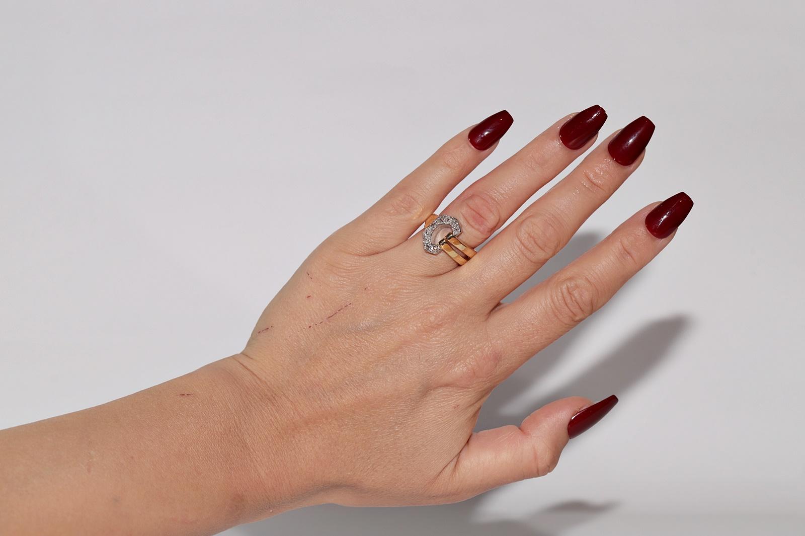 Vintage Circa  1950s 18k Gold Natural Old Cut Diamond  Belt Buckle Style Ring For Sale 3