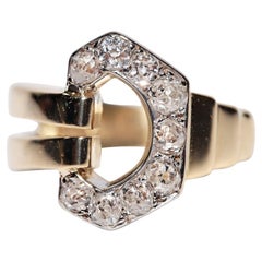 CIRCA Vintage 1950er Jahre 18k Gold Natürlicher Altschliff Diamant Gürtelschnalle Style Ring