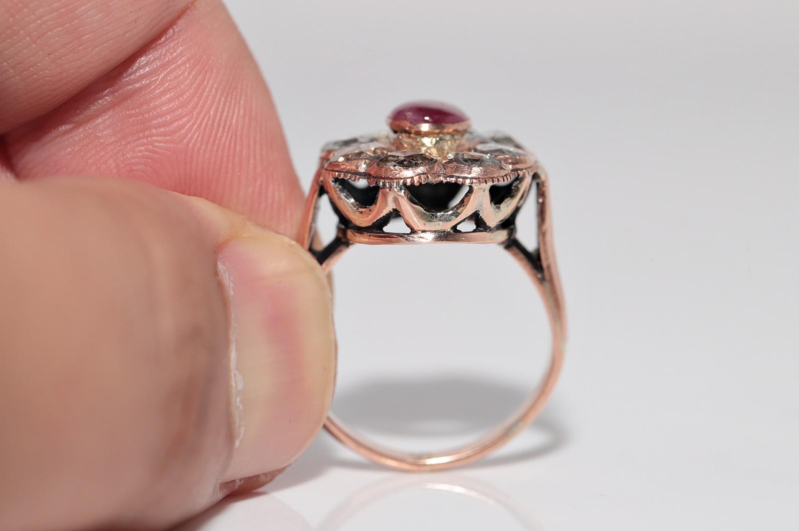 Vintage Circa 1950s 8k Gold Natural Rose Cut And Cabochon Cut Ruby Ring For Sale 6