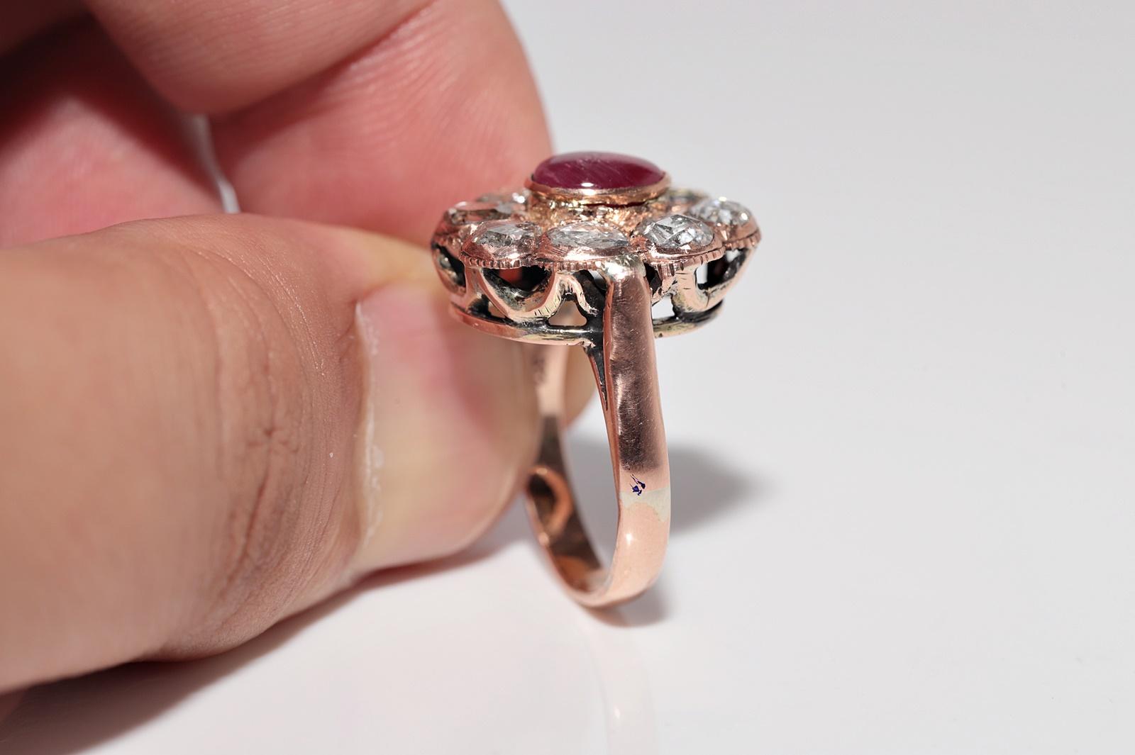 Vintage Circa 1950s 8k Gold Natural Rose Cut And Cabochon Cut Ruby Ring For Sale 7