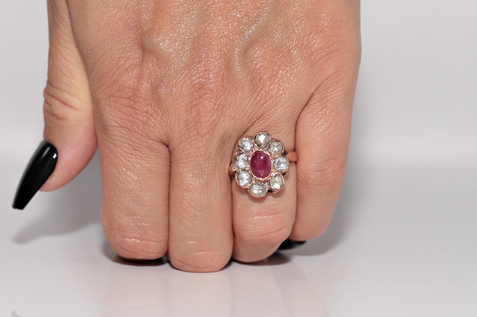 Vintage Circa 1950s 8k Gold Natural Rose Cut And Cabochon Cut Ruby Ring For Sale 12