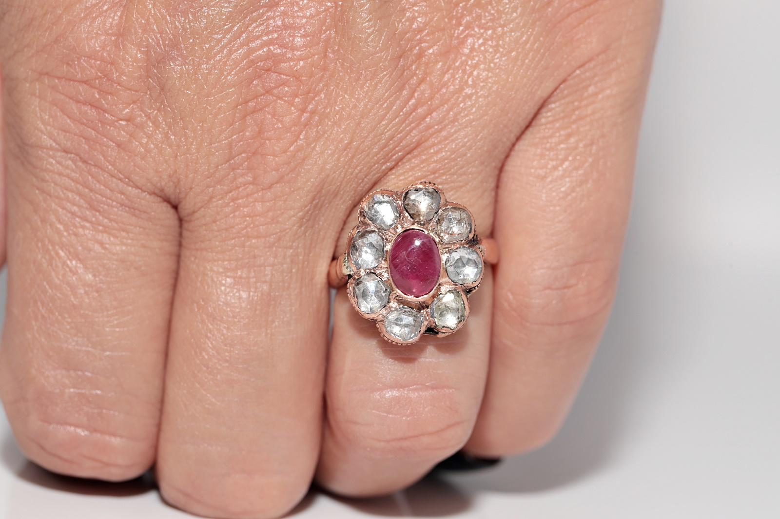 Vintage Circa 1950s 8k Gold Natural Rose Cut And Cabochon Cut Ruby Ring For Sale 13