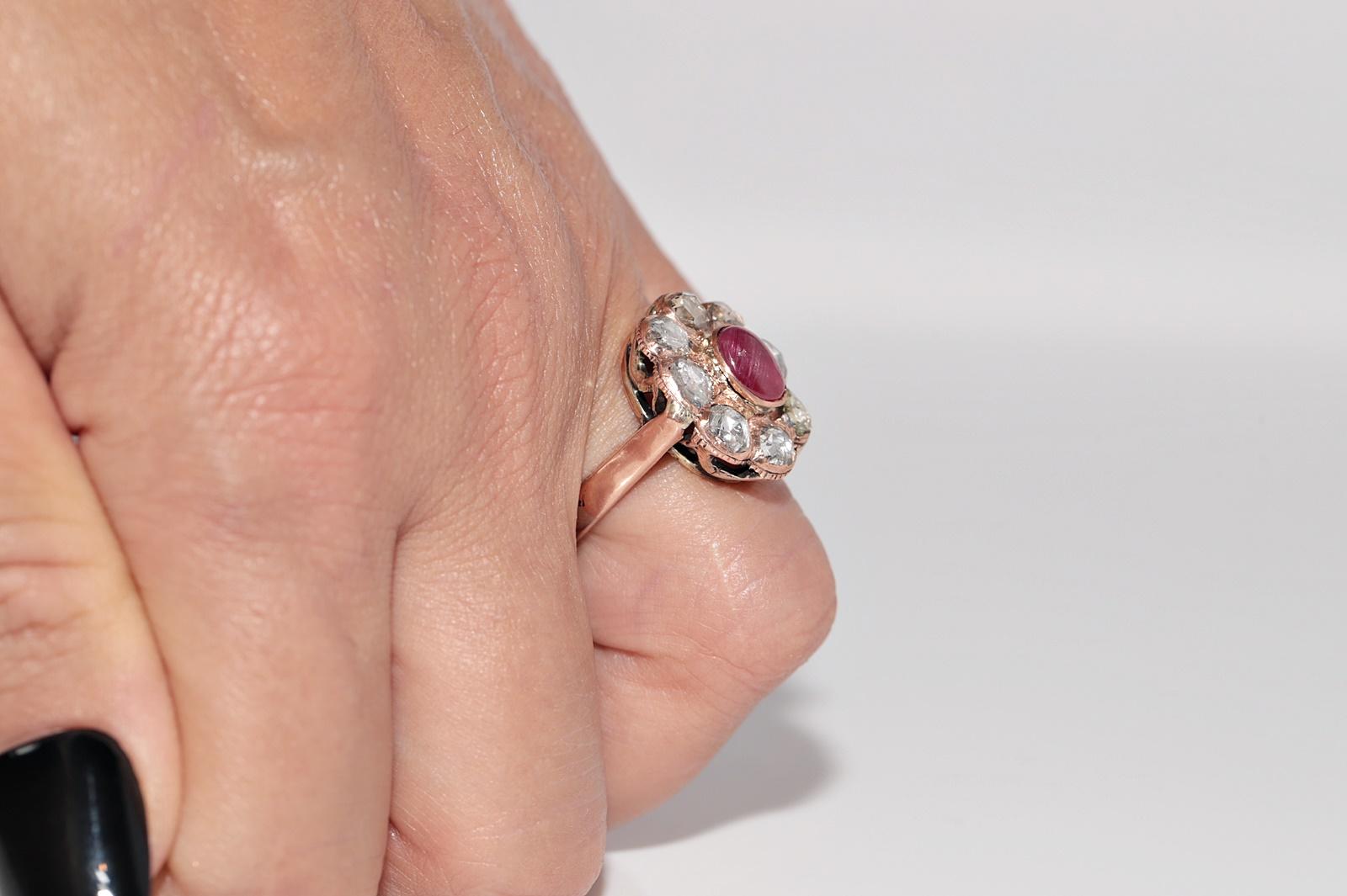 Vintage Circa 1950s 8k Gold Natural Rose Cut And Cabochon Cut Ruby Ring For Sale 14